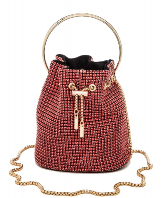 Rhinestone Iconic Bucket Swing Clutch Bag 8011 RED